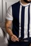 Interview 0 Collar Rayon Thin Knitwear Navy Blue White T-Shirt - 6