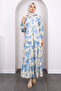Indigo Half Button Skirt Layered Patterned Dress - 2