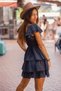 Black Color Madonna Collar Muslin Short Dress - 4