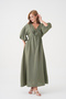 100% Cotton V-Neck Muslin Fabric Elastic Waist Rope Detailed Short Sleeve Dress Mg-2025 - 4