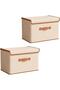 2-Pack 66L Foldable Storage Bins with Lids – Linen Fabric Boxes with PU Handles for Closet/Home