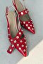 Selorin Matte Leather Staple Detailed Stiletto Red - 4