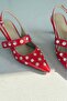 Selorin Matte Leather Staple Detailed Stiletto Red - 8