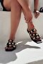 Ceylor Matte Leather Black Buckle Detailed Women's Slippers - 3
