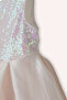 Baby Girl Sequin Detailed Ecru Evening Dress - 3
