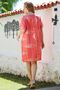 Italian Pomegranate Pool Collar Short Sleeve Fish Pattern Casual Linen Look Woven Dress 100 60 - 2