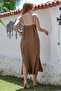 Brown Strap Slit Lace Casual Muslin Long Woven Dress 128 55 - 2
