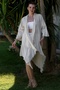 Beige Shawl Collar Pocket Washable Dirty Stitched Casual Woven Kimono Jacket 110 68 - 5