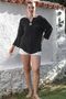Black Pool Collar Buttoned 3/4 Sleeve Washable Casual Muslin Woven Blouse 70 70 - 7
