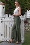 Khaki Lined Washed Elastic and Tie Waist Wide Leg Casual Woven Trousers 108 64 - 7