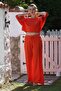 Carmen Collar Handkerchief Sleeve Pocket Washable Elastic Waist Muslin Woven Suit 52-108 65-65 - 3