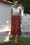 Dusty Rose Layered Washed Elastic Waist Casual Crinkle Asymmetrical Woven Skirt 89 70 - 4