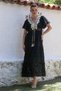 Italian Black V-Neck Lace Sleeve Lined Lace Tassel Detail Casual Woven Dress 136 55 - 2
