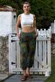 Italian Khaki Tropical Patterned Pocket Elastic Waist Jogger Leg Woven Trousers 95 68 - 3