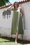 Khaki Degaje Collar Sleeveless Hidden Pocket Washable Casual Linen Look Woven Dress 120 55 - 4
