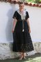 Italian Black V-Neck Lace Sleeve Lined Lace Tassel Detail Casual Woven Dress 136 55 - 3