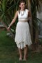 Beige Layered Washed Elastic Waist Casual Crinkle Asymmetrical Woven Skirt 89 70 - 3