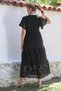Italian Black V-Neck Lace Sleeve Lined Lace Tassel Detail Casual Woven Dress 136 55 - 7