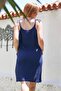 Navy Blue Pool Collar Sleeveless Tie-Up Pocket Washable Casual Woven Dress 99 55 - 2