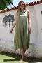 Khaki Degaje Collar Sleeveless Hidden Pocket Washable Casual Linen Look Woven Dress 120 55 - 7