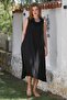 Black Degaje Collar Sleeveless Hidden Pocket Washable Casual Linen Look Woven Dress 120 55