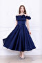 Satin Rose Detailed Midi Dress - Dark Blue - 3
