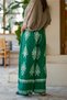 Green Color Floral Patterned Linen Trousers with Belt Detail - 7