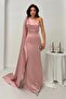 Powder One Shoulder Shawl Detailed Asymmetrical Satin Evening Dress