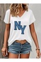 Denim Ny Printed Women's Oversize V-Neck T-Shirt