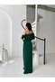 Emerald Collar Detailed Slit Evening Dress - 4
