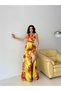 Yellow Patterned Halter Neckline Design Chiffon Evening Dress - 2