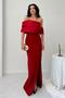 Red Collar Detail Slit Evening Dress