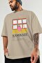 Kamikaze Cocktail Front Printed Beige Oversize T-Shirt Men Women Cotton Crew Neck Tshirt - 3