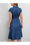 100% Cotton Organic Thin, Non-Sweating, Blue Summer, Belted Denim Dress Size 36 38 40 42 44 - 2