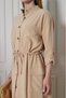 Women's New Season Crepe Pocketed Long Foldable Sleeve Ruched Beige Dress Summer Casual Wear 3734462 - 6