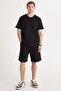 Relax Fit Comfortable Cut 100% Cotton Lightweight Thick Special Design Men's Black Shorts T-Shirt Set