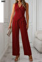 Women's Button Detailed V-Neck Atlas Fabric Vest Pants Set of Two - 4