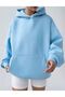 Light Blue Hooded Kangaroo Pocket Sweatshirt Hodie - 2