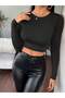 Black Long Sleeve Viscose Knitted Crop-Blouse - 6