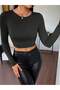 Black Long Sleeve Viscose Knitted Crop-Blouse - 5