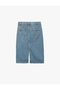 Cotton Pocket Detailed Slit Midi Denim Skirt - 4