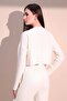 Women's Ecru Long Sleeve Self Textured Pocket Crop Sweatshirt, Loose Cut Blouse - 3