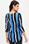Women's Black & Blue Slit Collar Striped Crepe Blouse Three Quarter Sleeve Quality Textured Fabric - 3