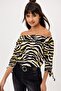 Women's Ecru Strapless Neckline Three Quarter Sleeve Leaf Print, Gathered Sleeve Regular Cut Standard Length Blouse - 2