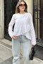 Women's White Cotton Loose Blouse with Ruffles at the Front, Round Neck, and Long Back - 5
