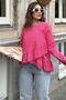 Women's Fuchsia Frilled Front, Round Neck, Long Back Cotton Loose Blouse - 8