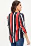 Women's Navy Blue & Red Collar Slit Striped Crepe Blouse Three Quarter Sleeve Quality Textured Fabric - 3
