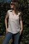 Women's Brown Striped, Textured Summer Fabric, Half Placket, Zero Sleeve Blouse - 4