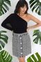 Women's Black Button Detailed Houndstooth Patterned Mini Short Knitwear Body