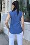 Women's Indigo Thick Strap, Square Neck, Loose Linen Blouse - 5
